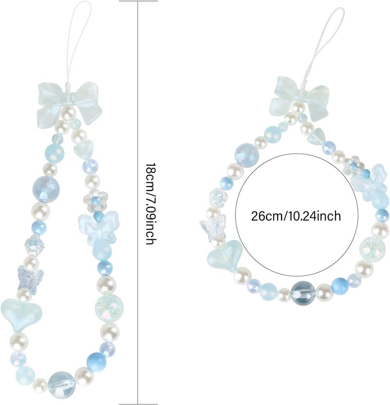 LUVI Beaded Phone Charm Lanyard Wrist Strap Love Heart Bow Beads Butterfly Chain Flower String Pearl Bling Bracelet Keychain Cute Fashion for Women - Image 2